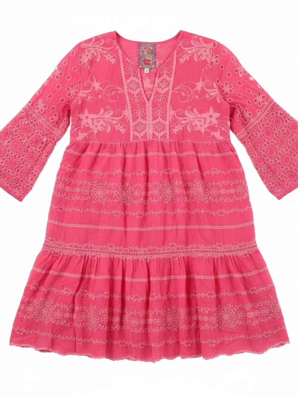 Johnny Was Pink Embroidered Tyelet Lace Boho Dress XS